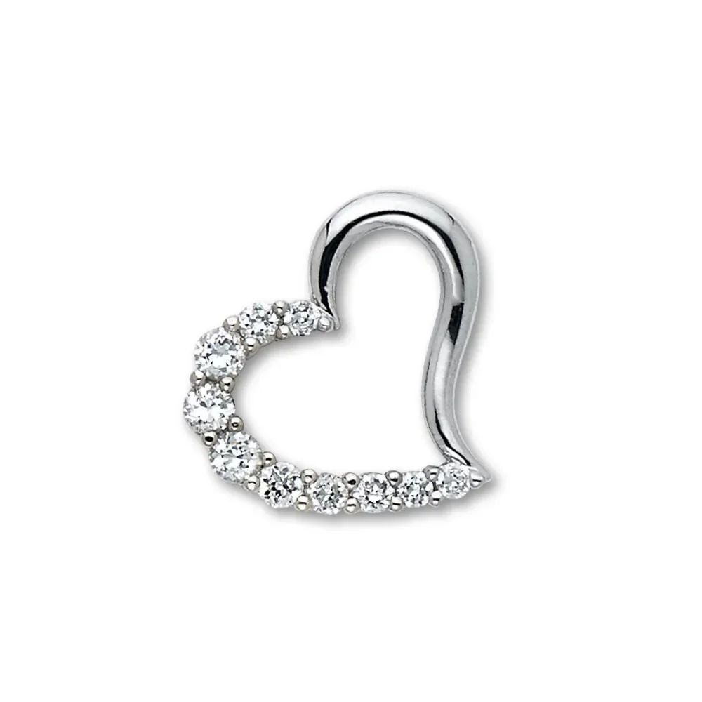 14K White Gold CZ Heart Pendant | Solid White Gold Love Charm By Tehrani Jewelry
